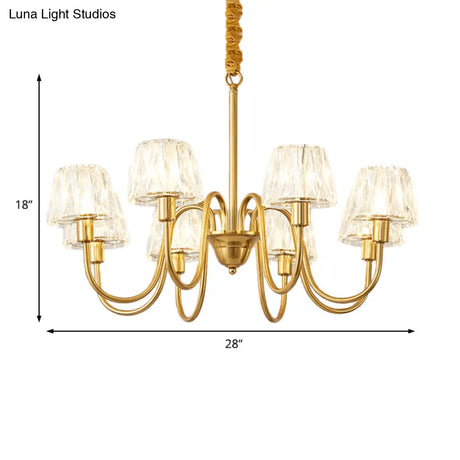 Modern Crystal Hanging Ceiling Light With Brushed Brass Finish - Available In 3/6/8 Lights