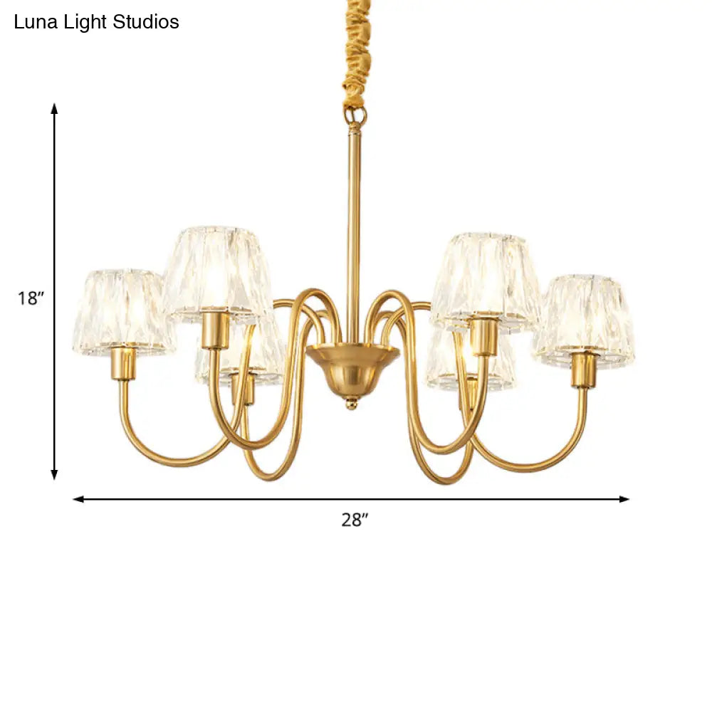 Modern Crystal Hanging Ceiling Light With Brushed Brass Finish - Available In 3/6/8 Lights