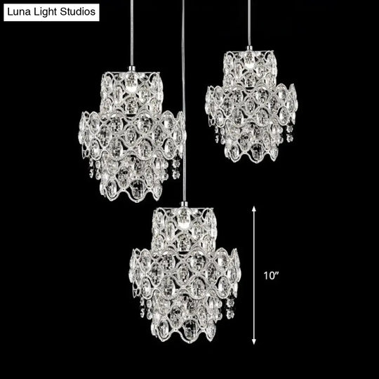 Modern Crystal Hanging Light Fixture With Clear Beveled - 3 Heads 2 Layers