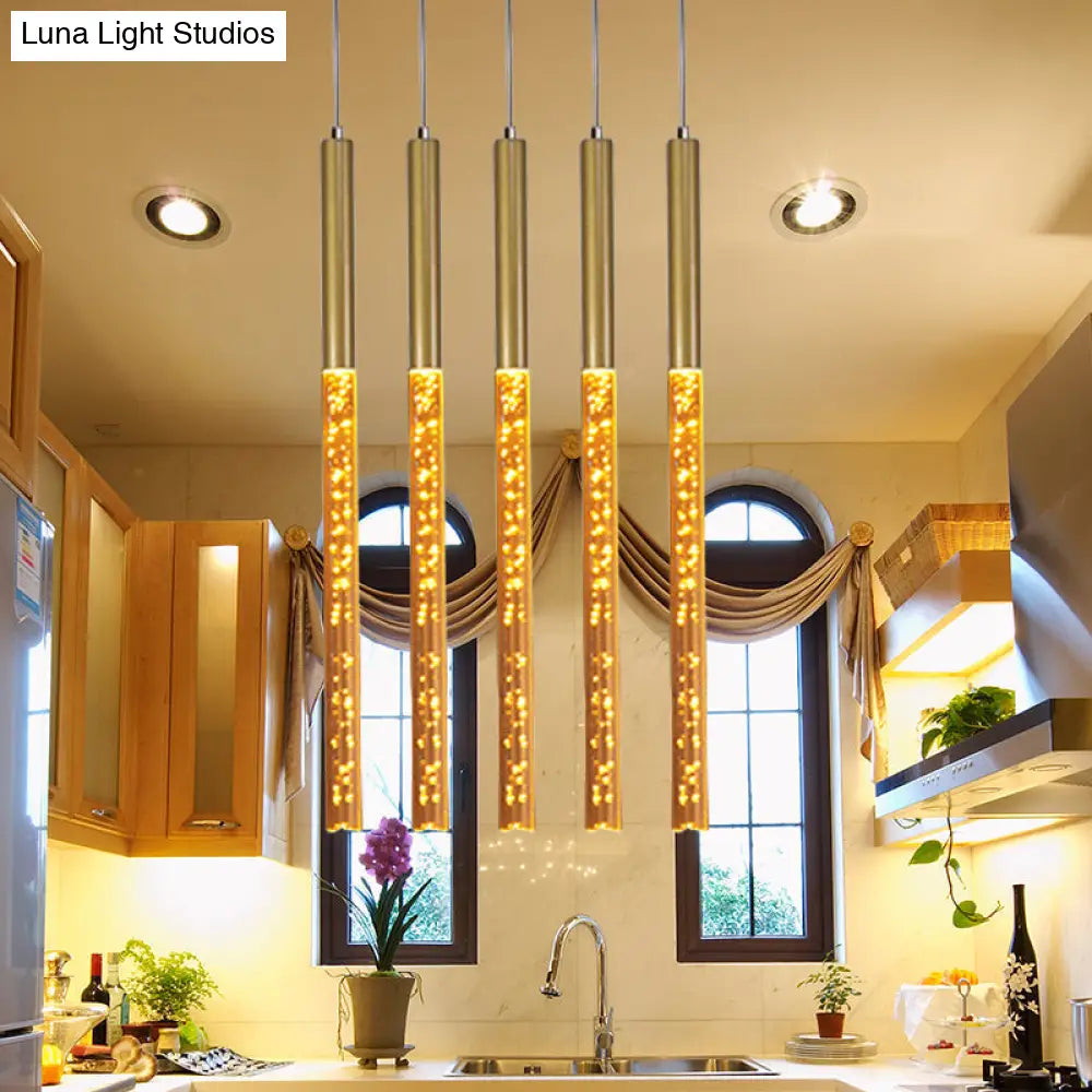 Modern Bubble Crystal Pendant Light - Linear Design Gold Finish Warm/White/Purple Ideal For Bars