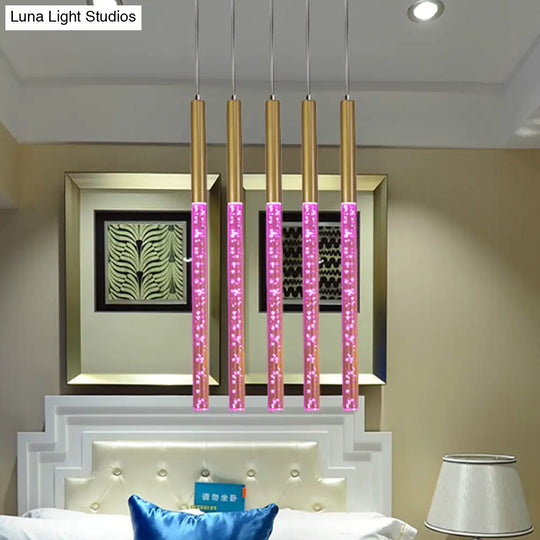 Modern Crystal Hanging Pendant Light - 1-Light Gold Ceiling Lamp For Bars Warm/White/Purple