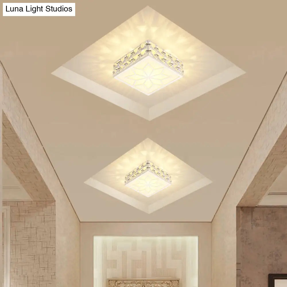 Modern Crystal Inserted Gold Finish Led Flush Mount Ceiling Light For Aisle