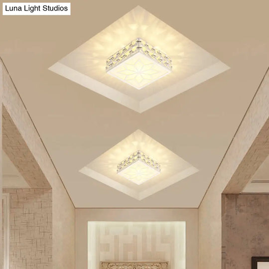 Modern Crystal Inserted Gold Finish Led Flush Mount Ceiling Light For Aisle