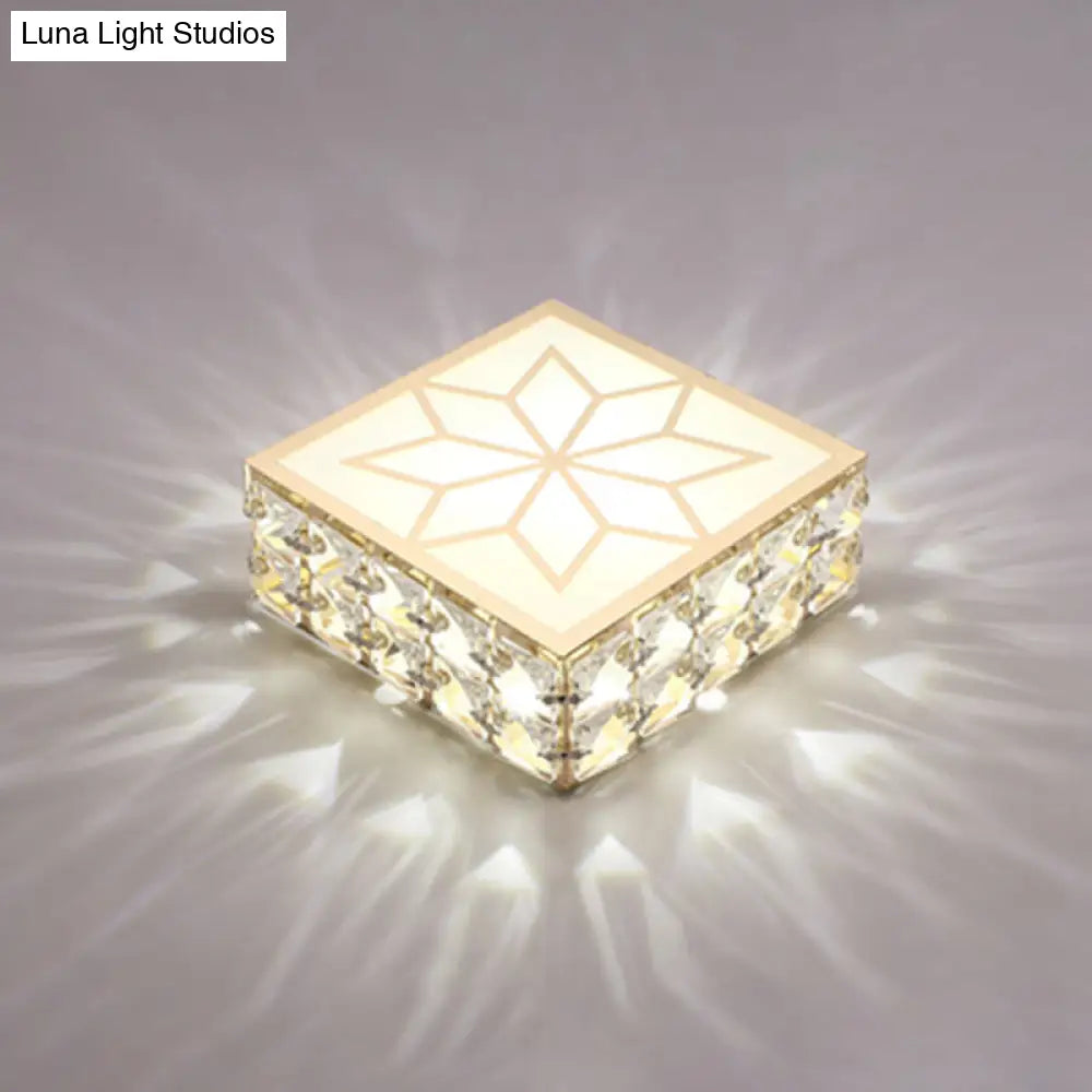 Modern Crystal Inserted Gold Finish Led Flush Mount Ceiling Light For Aisle / White