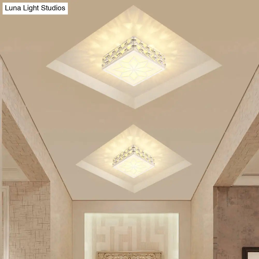 Modern Crystal Inserted Gold Finish Led Flush Mount Ceiling Light For Aisle