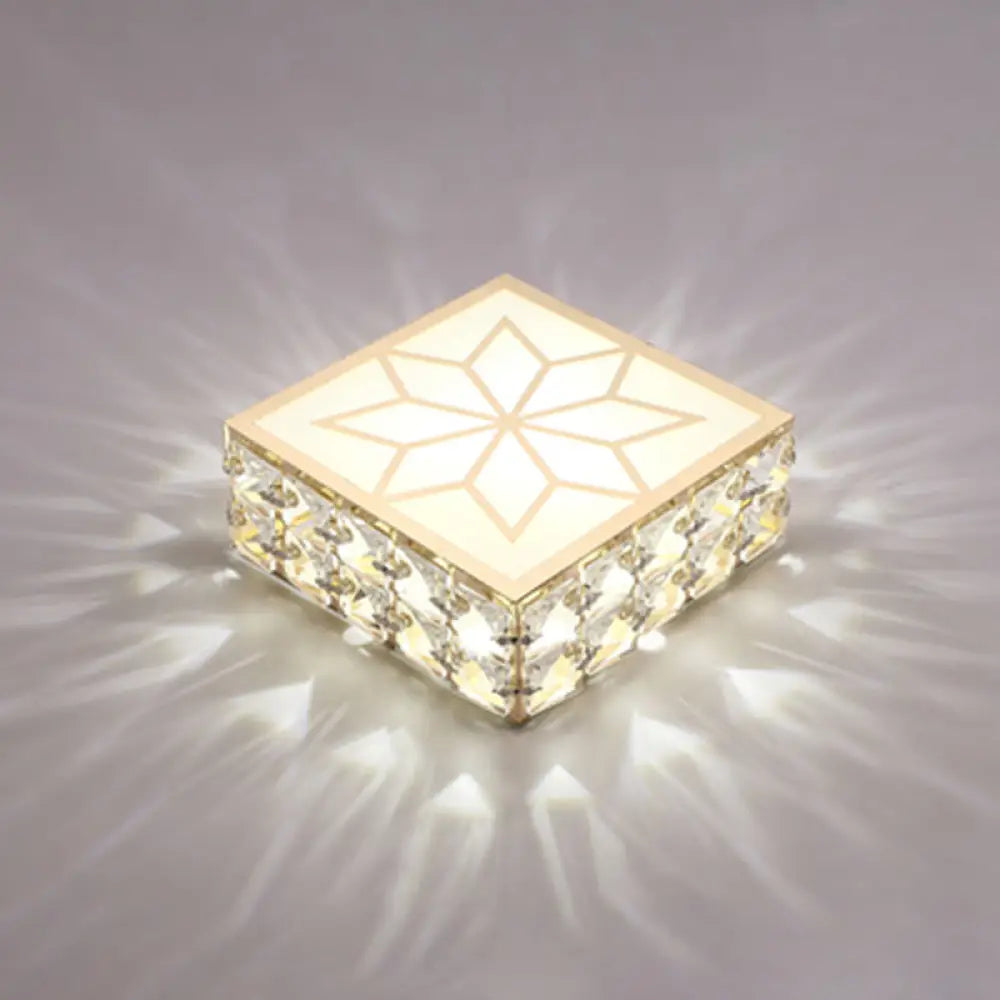 Modern Crystal Inserted Gold Finish Led Flush Mount Ceiling Light For Aisle / White