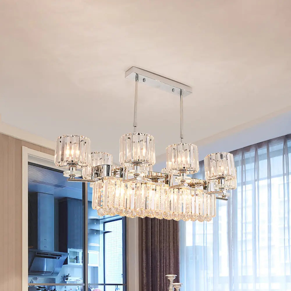 Modern Crystal Island Light: Chrome Rectangle Pendant Fixture With 6 Lights For Dining Room Ceilings