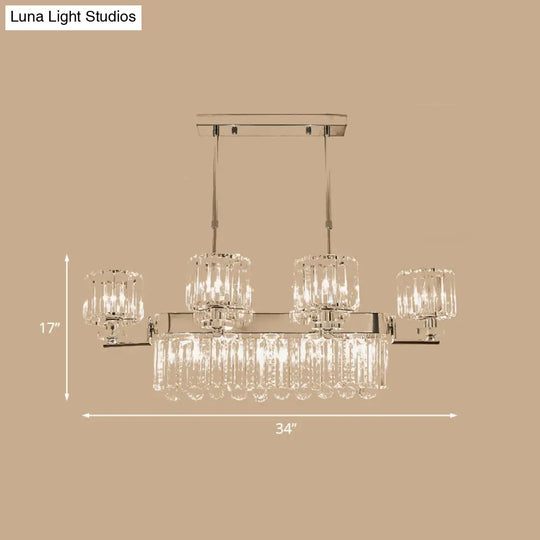 Modern Crystal Island Light: Chrome Rectangle Pendant Fixture With 6 Lights For Dining Room Ceilings