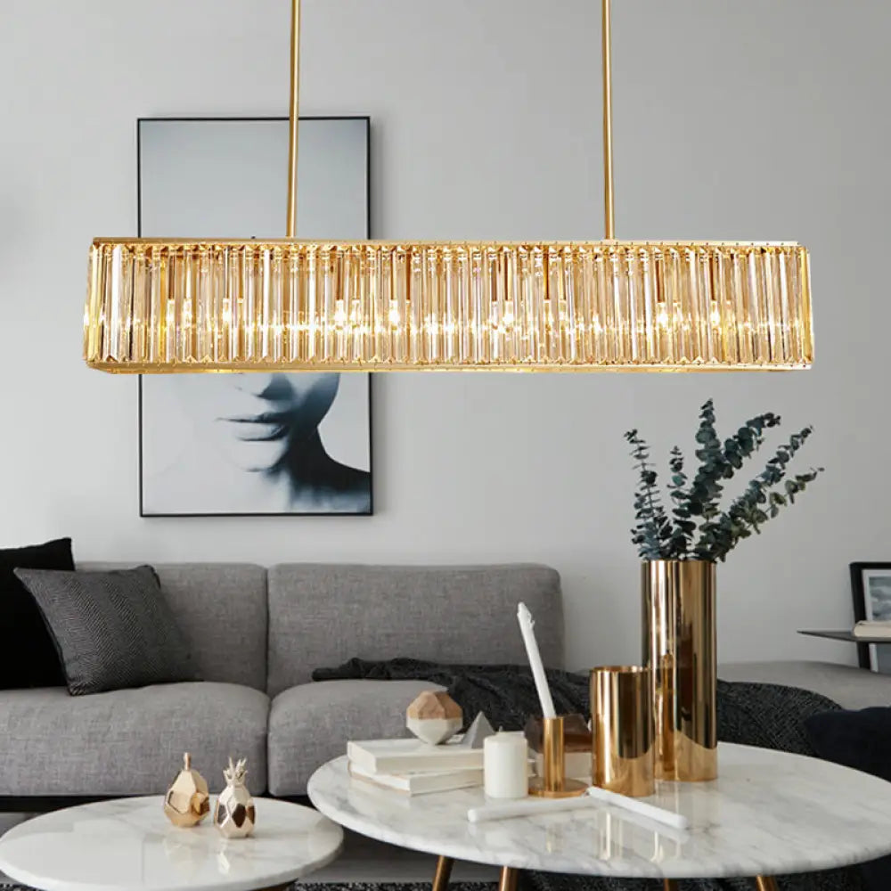 Modern Crystal Island Light Pendant Kit - 33.5 Long Rectangle 3 Lights Brass