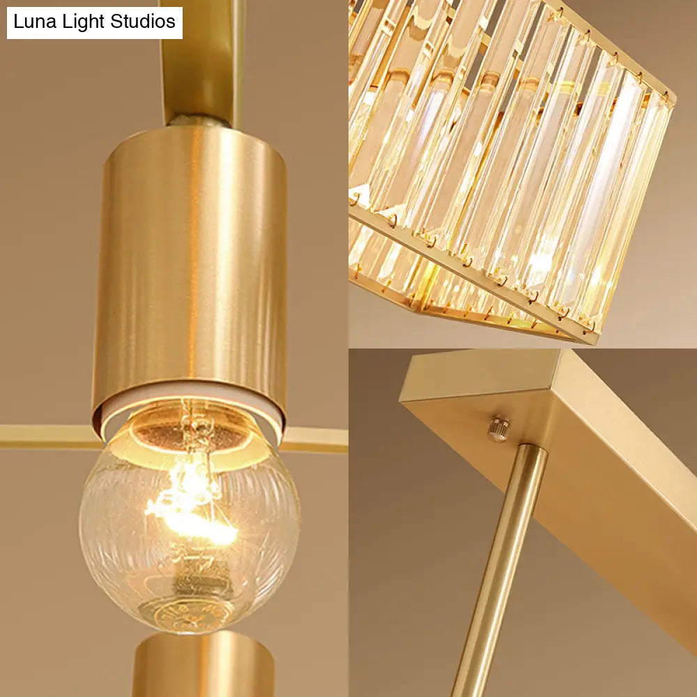 Modern Crystal Island Light Pendant Kit - 33.5 Long Rectangle 3 Lights Brass