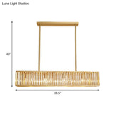 Modern Crystal Island Light Pendant Kit - 33.5 Long Rectangle 3 Lights Brass