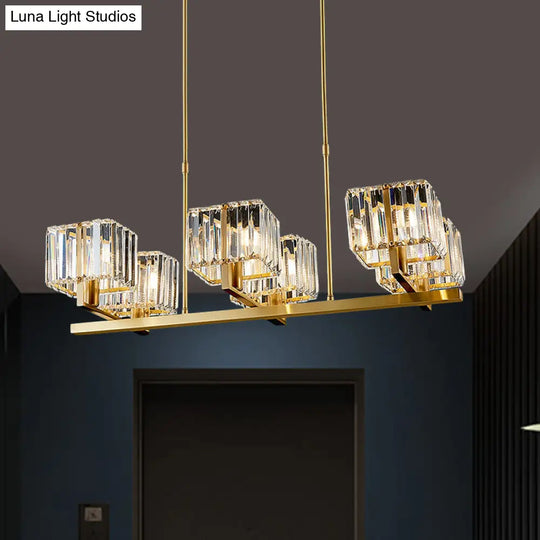 Modern Crystal Island Pendant Light With 6 Bulbs And Gold Finish