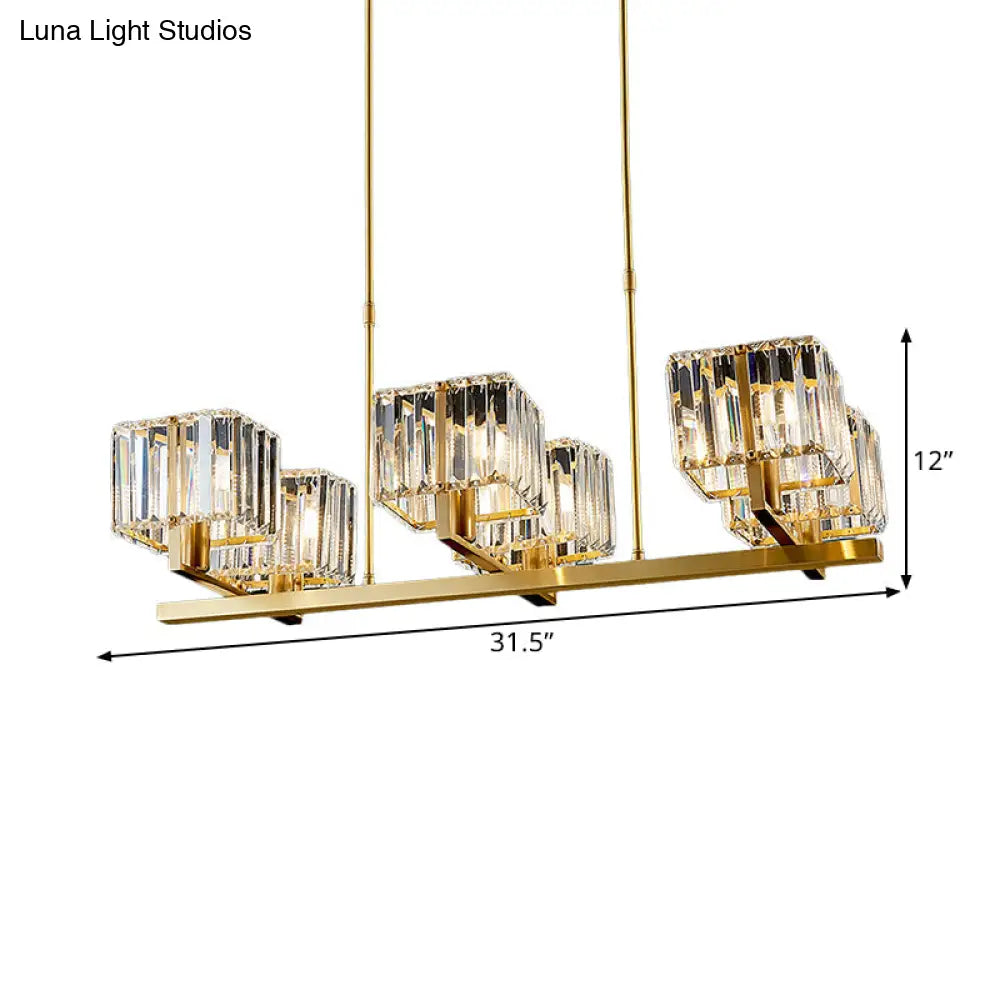 Modern Crystal Island Pendant Light With 6 Bulbs And Gold Finish