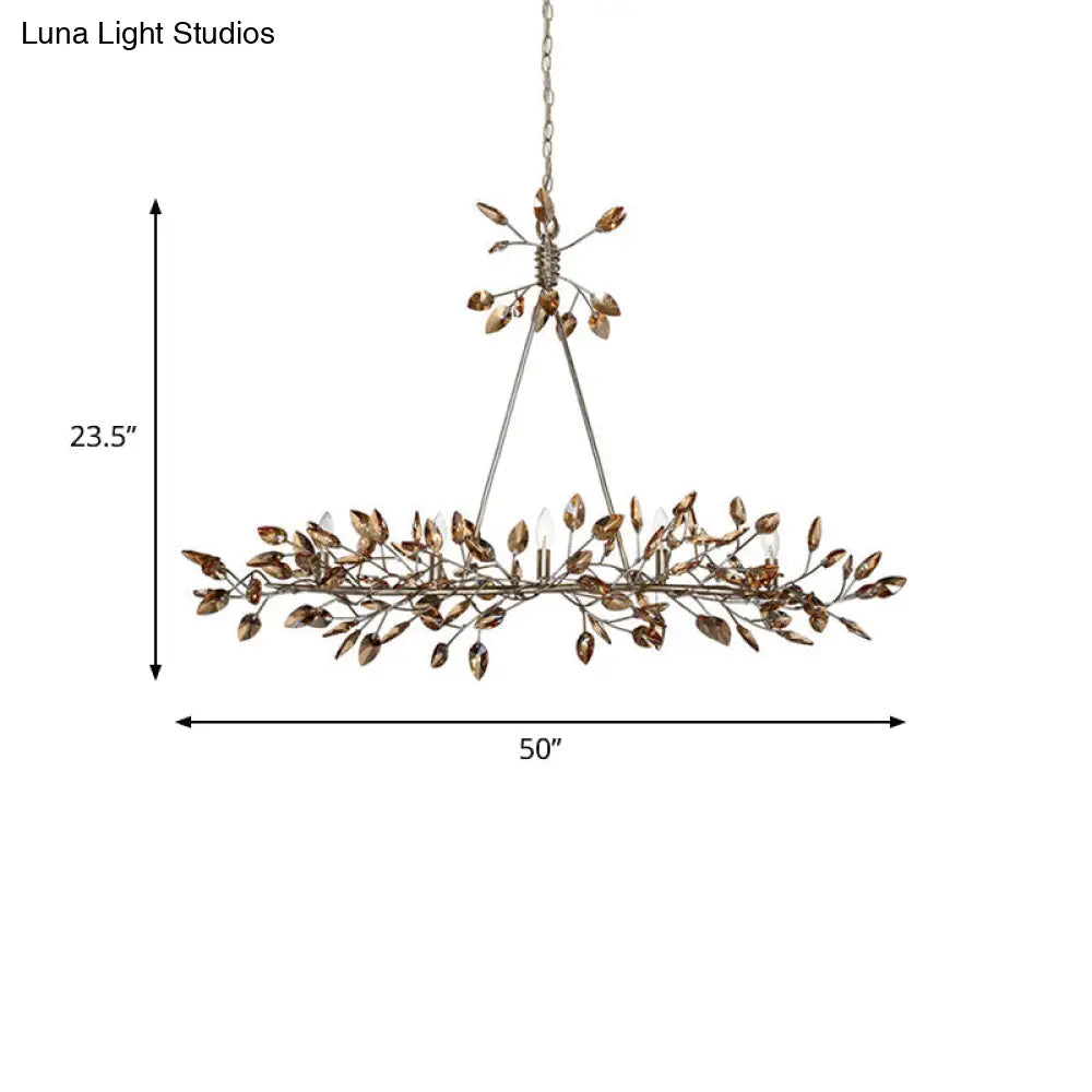 Modern Crystal Island Pendant Light With Silver/Gold Leaf Finish - 5 Heads Ideal For Dining Room