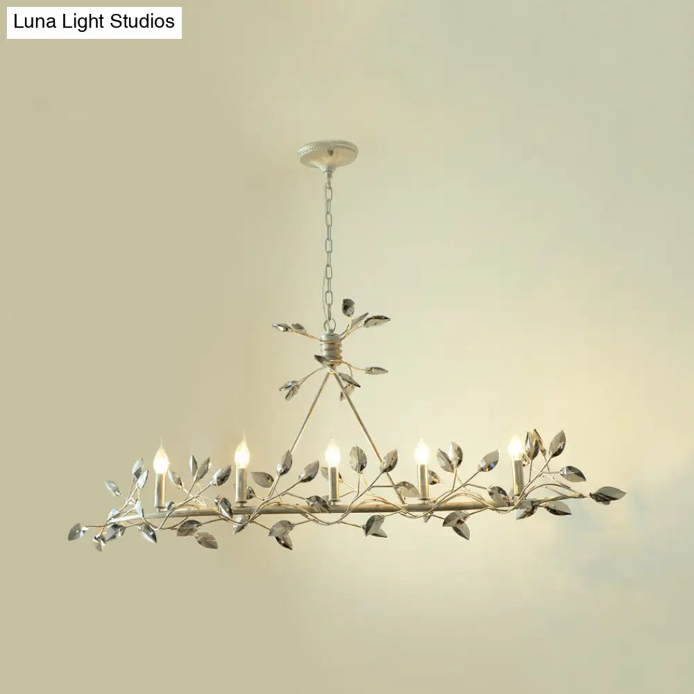 Modern Crystal Island Pendant Light With Silver/Gold Leaf Finish - 5 Heads Ideal For Dining Room