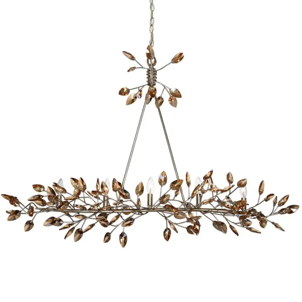 Modern Crystal Island Pendant Light With Silver/Gold Leaf Finish - 5 Heads Ideal For Dining Room