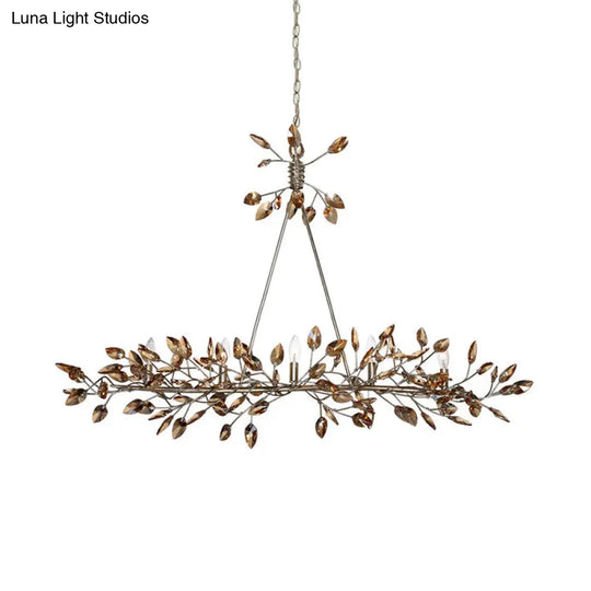 Modern Crystal Island Pendant Light With Silver/Gold Leaf Finish - 5 Heads Ideal For Dining Room