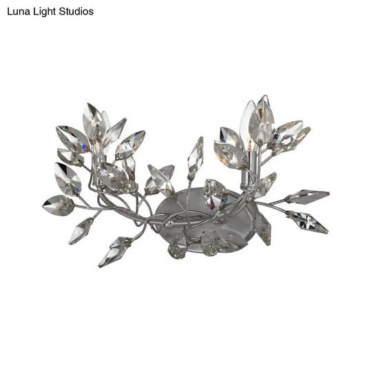 Modern Crystal Leaf Sconce Light - 2 Lights Gold/Silver Wall Mount For Living Room