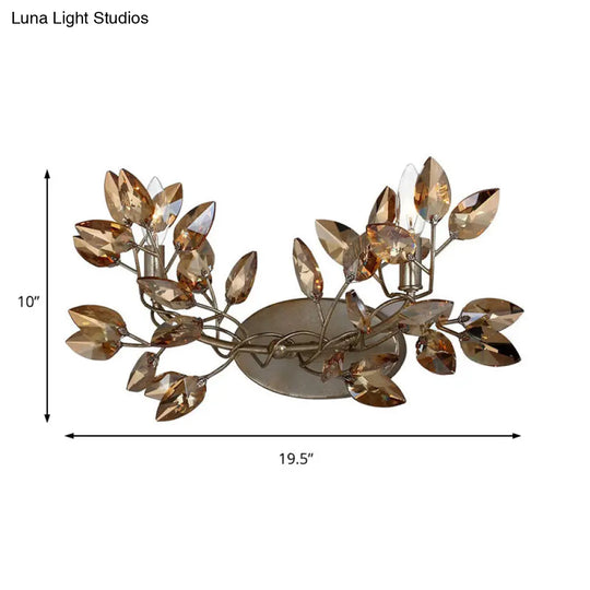 Modern Crystal Leaf Sconce Light - 2 Lights Gold/Silver Wall Mount For Living Room