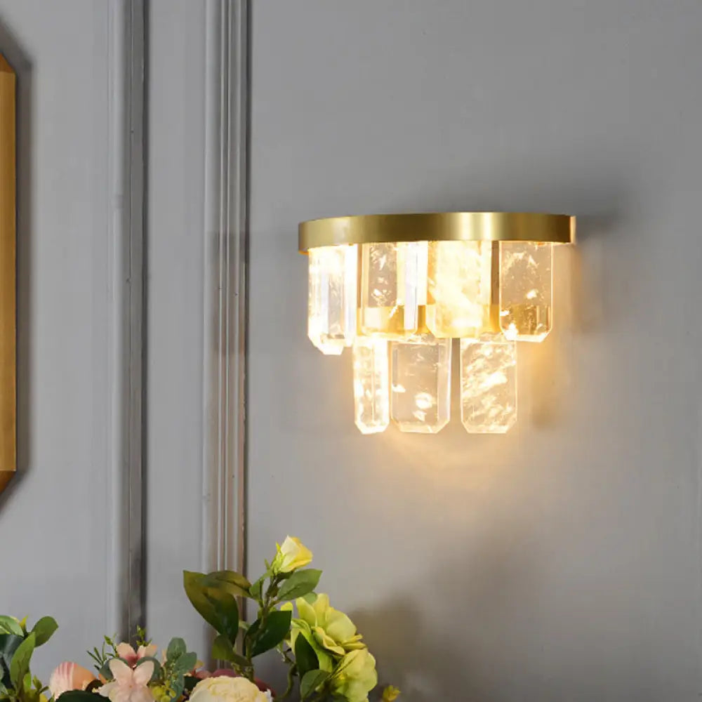 Modern Crystal Led 2-Layer Hallway Sconce Wall Mount Lamp In Brass