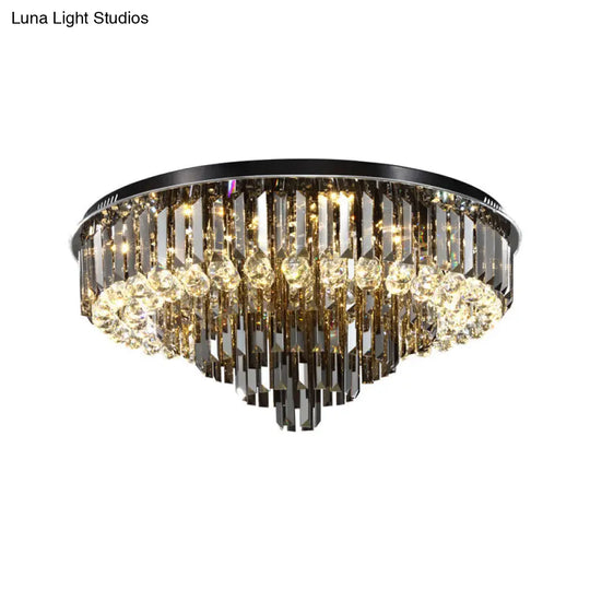 Modern Crystal Led Bedroom Ceiling Light - Smoke Gray Layered Flush-Mount Fixture 19.5/23.5 Wide