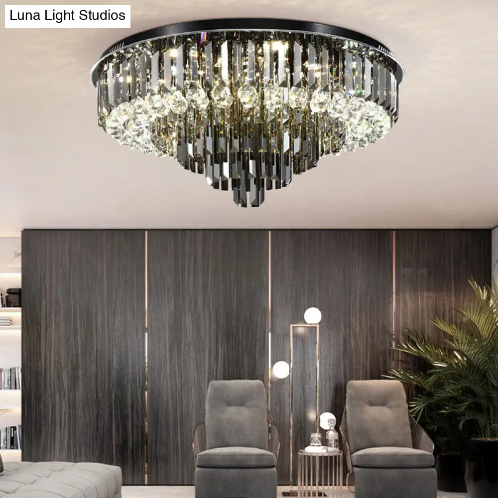 Modern Crystal Led Bedroom Ceiling Light - Smoke Gray Layered Flush-Mount Fixture 19.5/23.5 Wide /