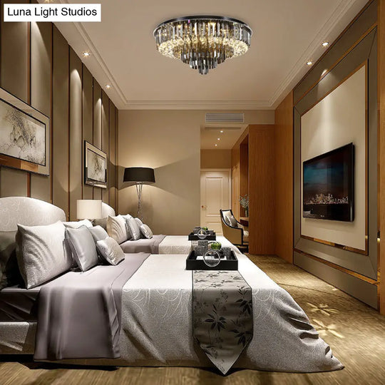 Modern Crystal Led Bedroom Ceiling Light - Smoke Gray Layered Flush-Mount Fixture 19.5/23.5 Wide