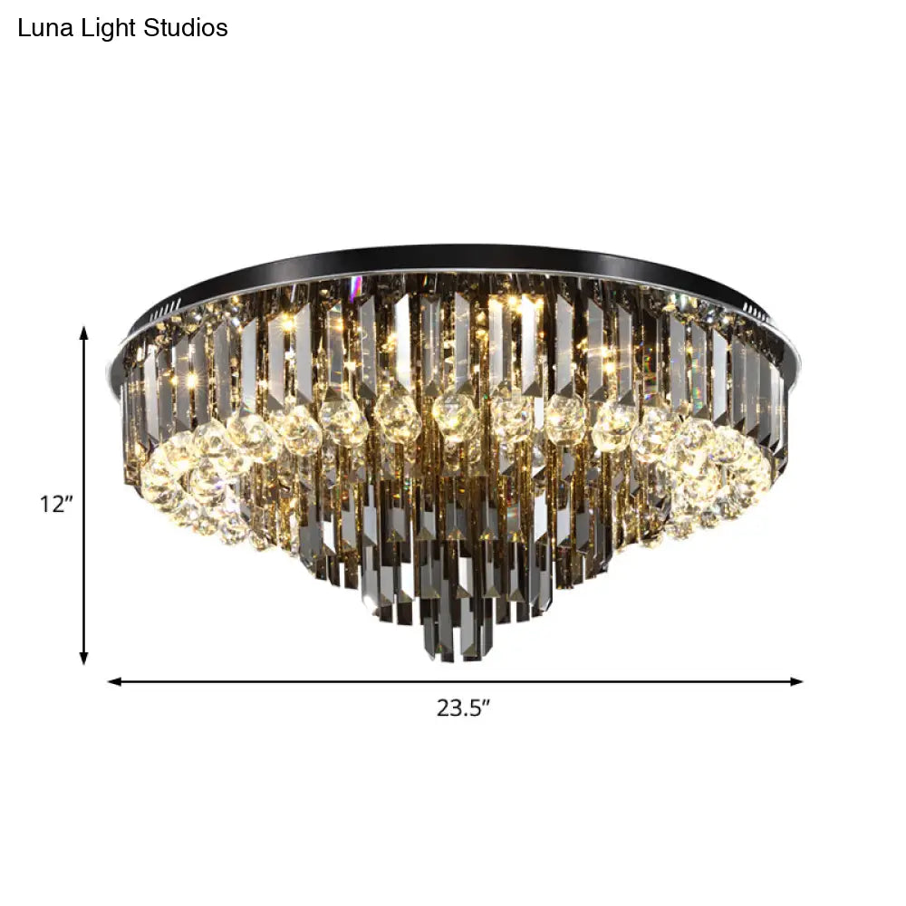 Modern Crystal Led Bedroom Ceiling Light - Smoke Gray Layered Flush - Mount Fixture 19.5’/23.5’ Wide