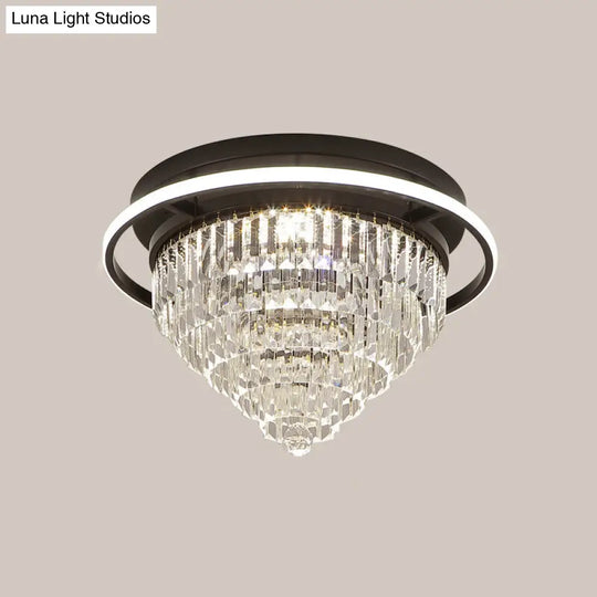 Modern Crystal Led Bedroom Flush Light With Prism Cone And Halo Ring