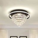 Modern Crystal Led Bedroom Flush Light With Prism Cone And Halo Ring Black