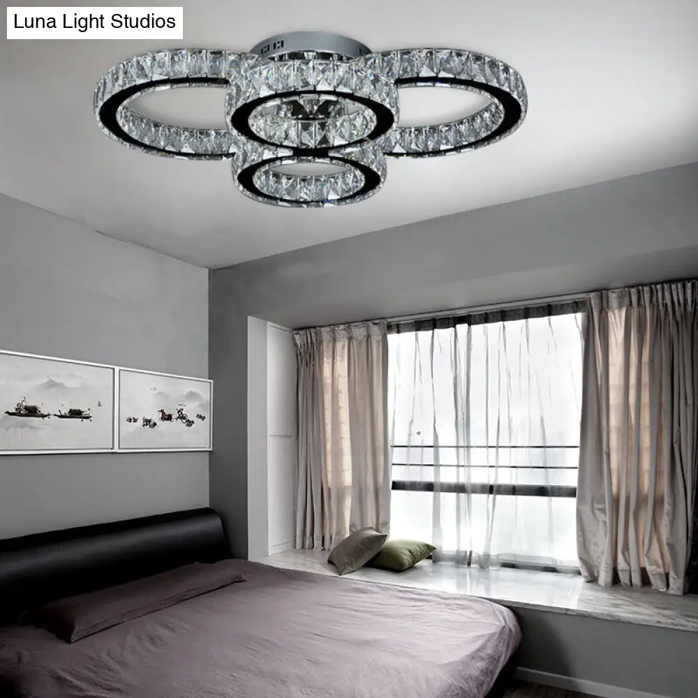Modern Crystal Led Bedroom Flush Mount Light In Chrome With Warm/White Lighting
