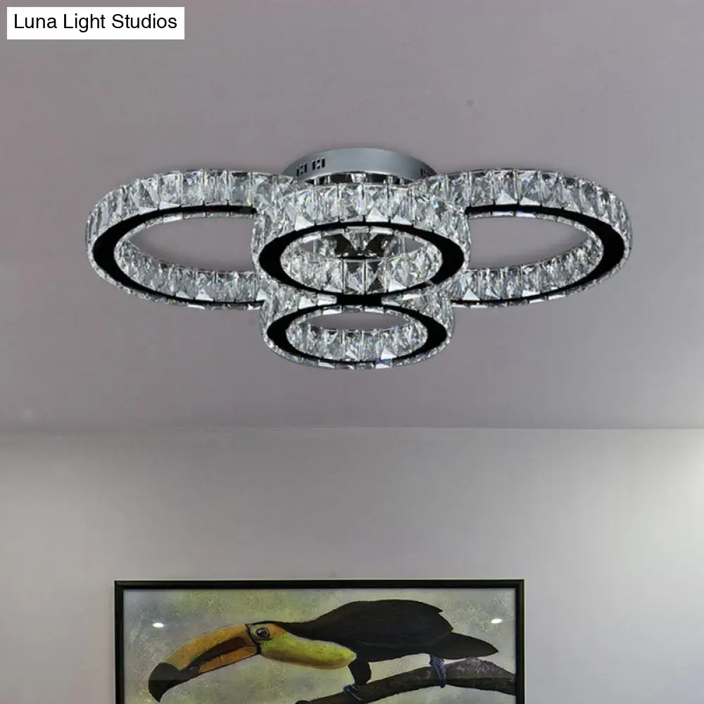 Modern Crystal Led Bedroom Flush Mount Light In Chrome With Warm/White Lighting / White
