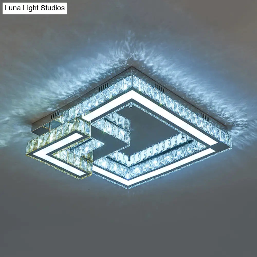 Modern Crystal Led Bedroom Flushmount Lighting In Chrome Finish