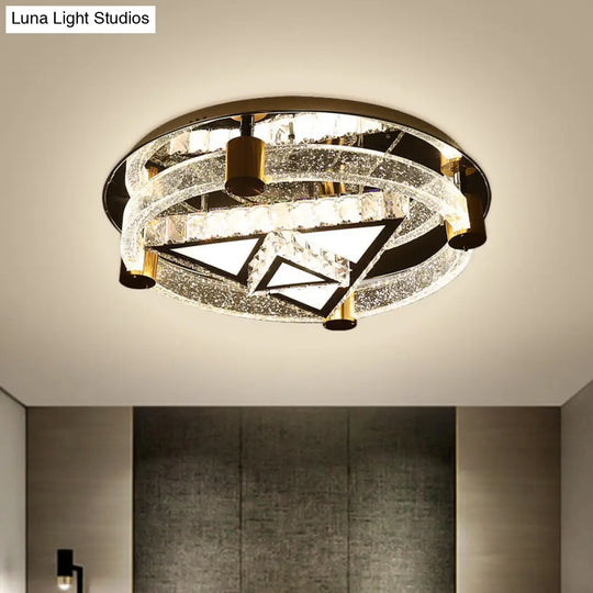 Modern Crystal Led Black Flush Mount Ceiling Light - Contemporary Triangle Shape