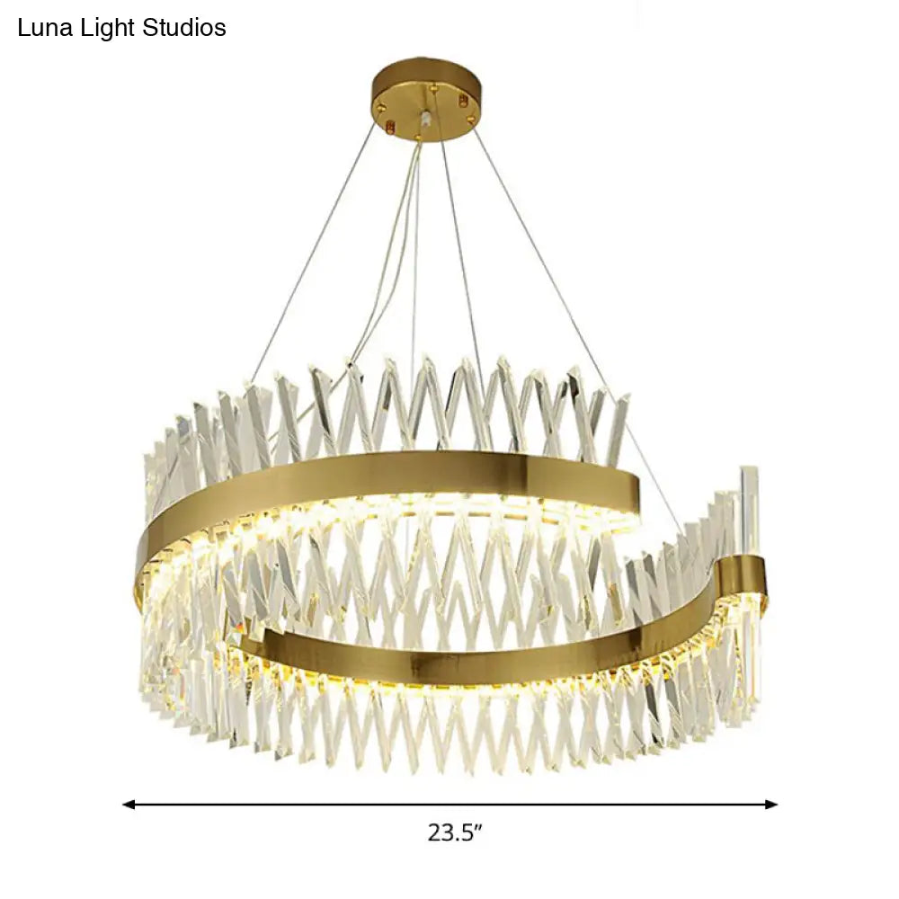 Modern Crystal Led Brass Chandelier: Elegant Circle Design For Dining Room