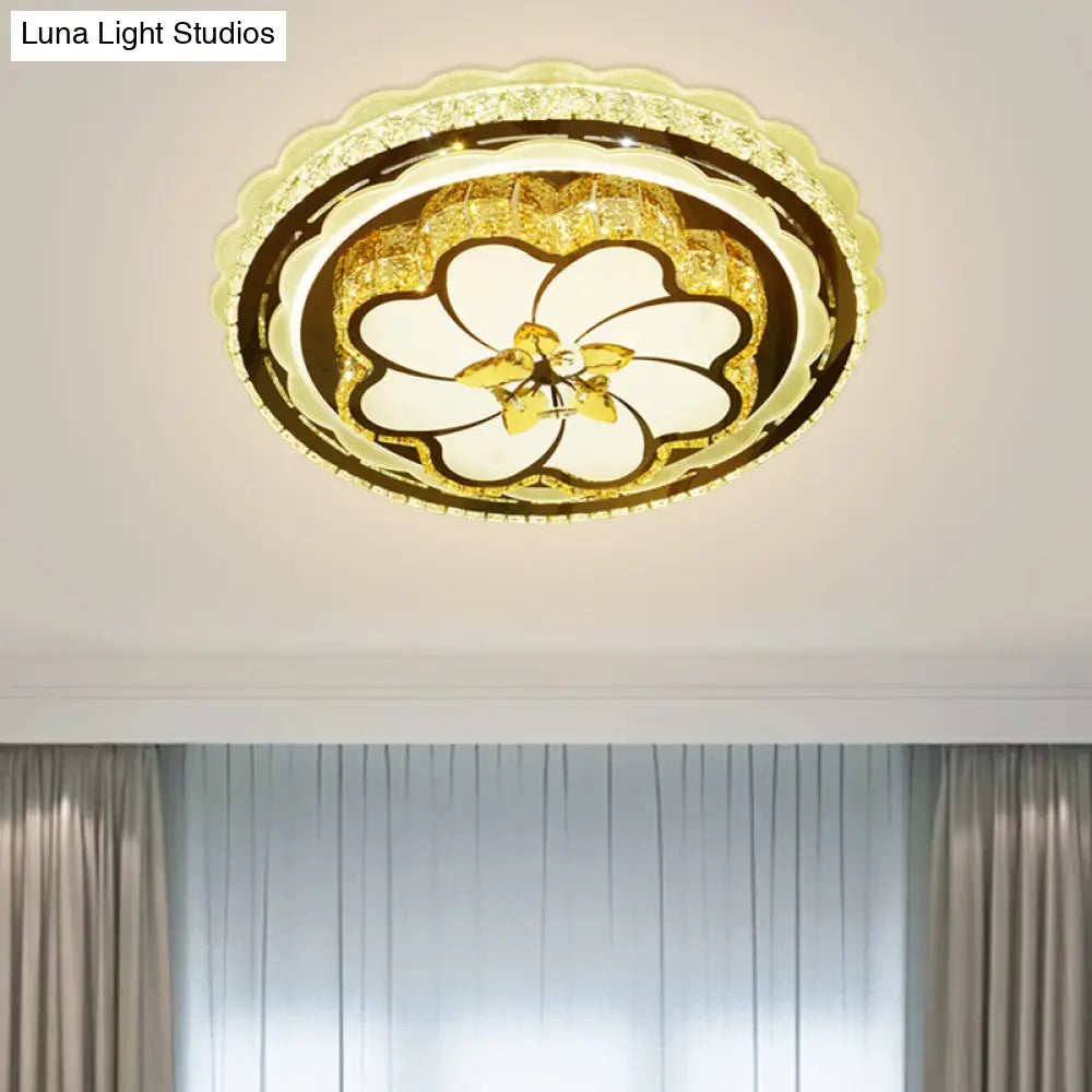 Modern Crystal Led Ceiling Flush Lamp Stainless Steel