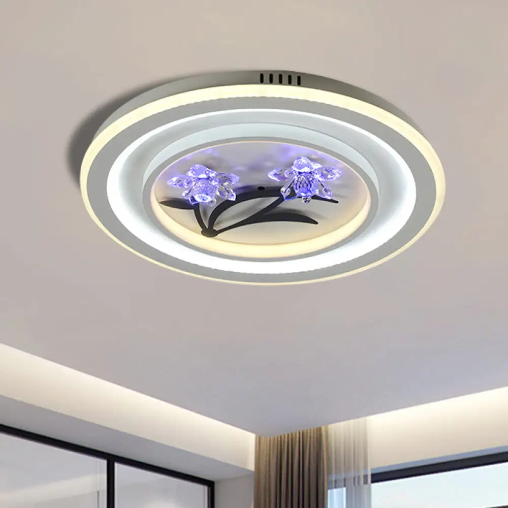 Modern Crystal Led Ceiling Lamp For Great Rooms - Round/Square White Flushmount / Round