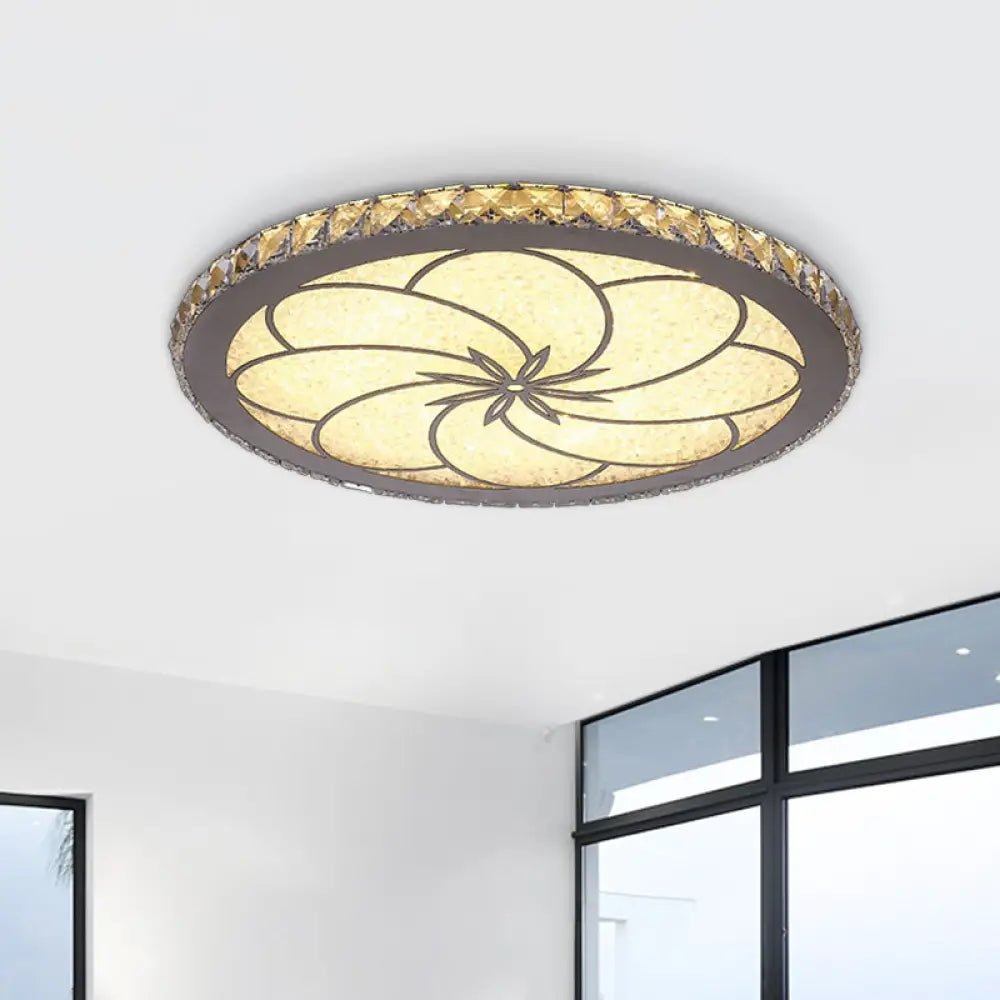 Modern Crystal Led Ceiling Lamp In Chrome Finish - Blossom Flushmount Fixture