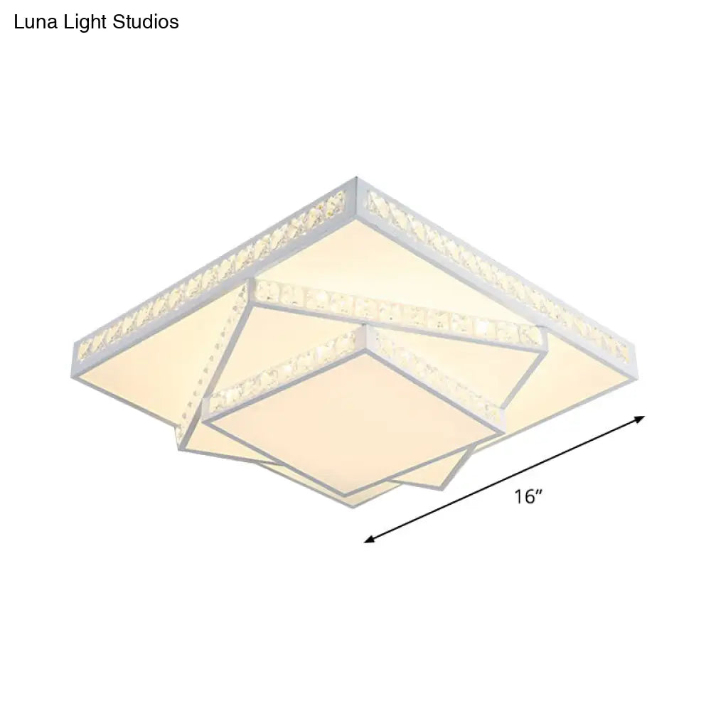 Modern Crystal Led Ceiling Lamp: Rectangle/Square Stylish Flush Mount For Bedroom White