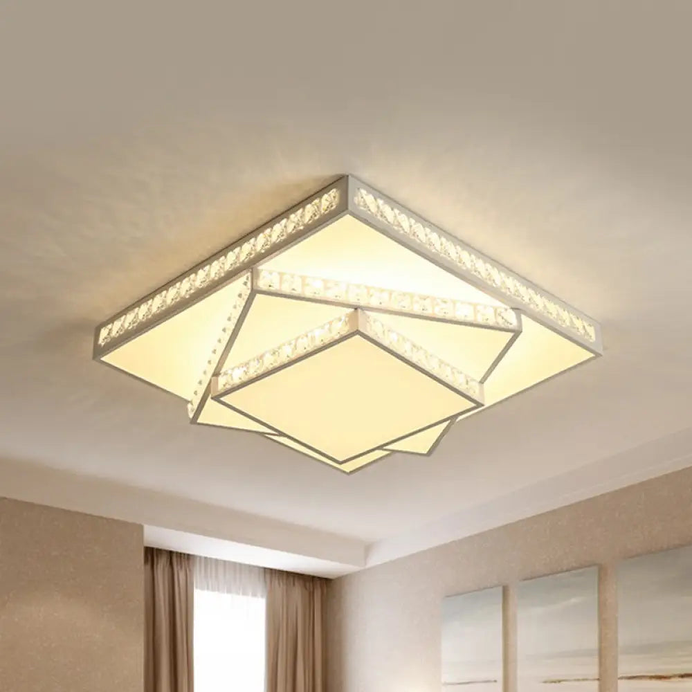 Modern Crystal Led Ceiling Lamp: Rectangle/Square Stylish Flush Mount For Bedroom White / Square