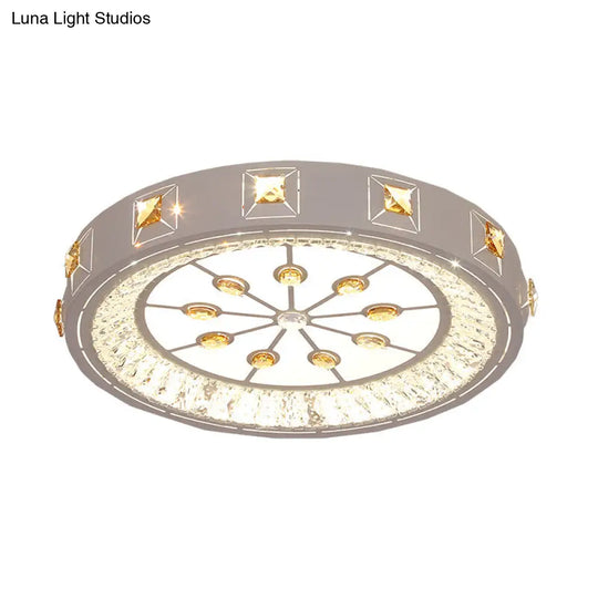 Modern Crystal Led Ceiling Lamp Round Flushmount Design With Orange Chevron Pattern In Chrome