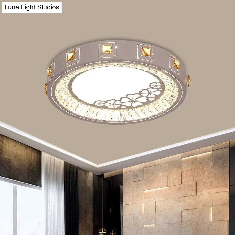 Modern Crystal Led Ceiling Lamp – Round Flushmount Design With Orange Chevron Pattern In Chrome