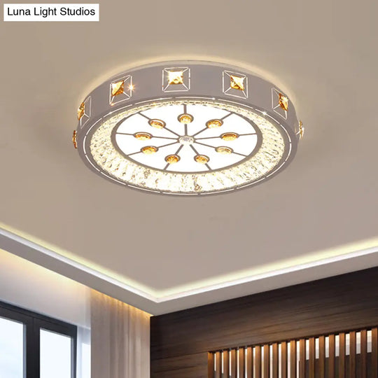 Modern Crystal Led Ceiling Lamp – Round Flushmount Design With Orange Chevron Pattern In Chrome