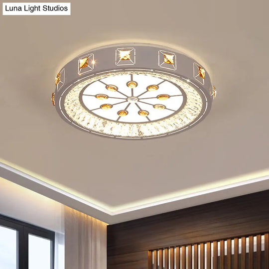 Modern Crystal Led Ceiling Lamp Round Flushmount Design With Orange Chevron Pattern In Chrome