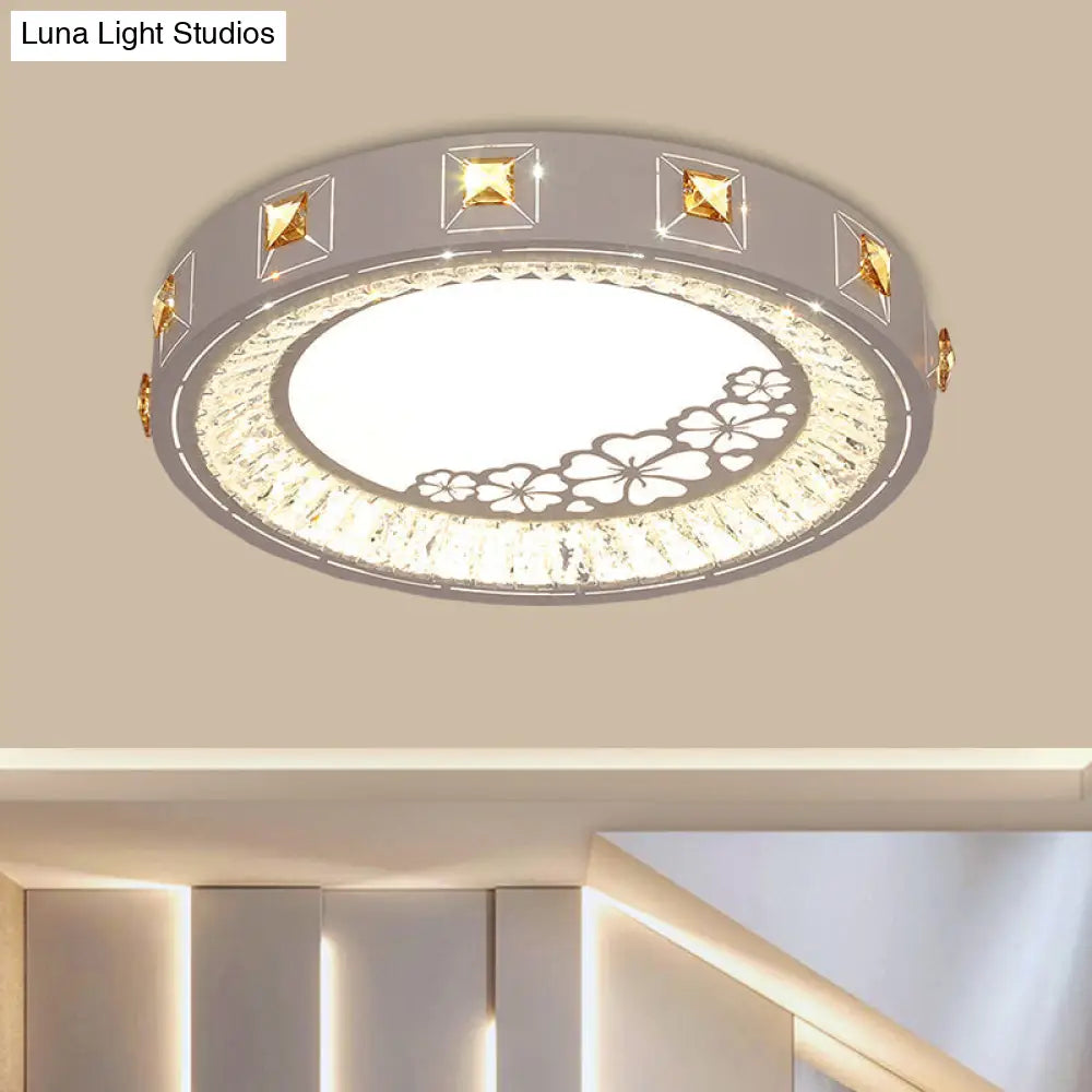 Modern Crystal Led Ceiling Lamp Round Flushmount Design With Orange Chevron Pattern In Chrome White