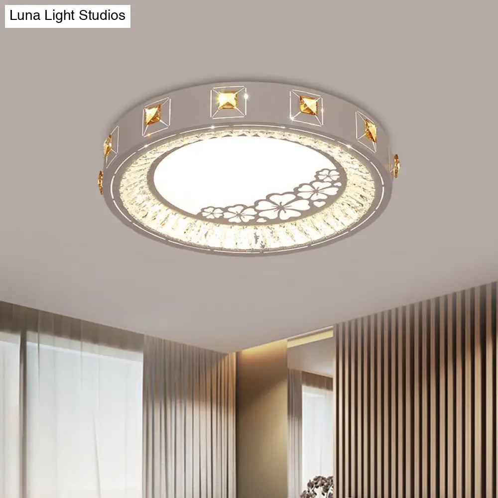 Modern Crystal Led Ceiling Lamp – Round Flushmount Design With Orange Chevron Pattern In Chrome
