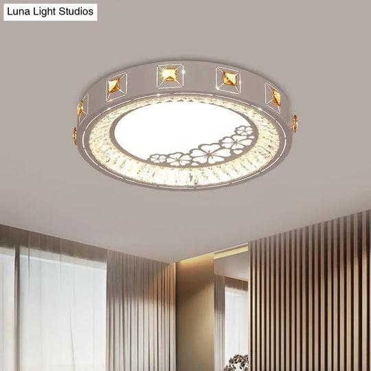 Modern Crystal Led Ceiling Lamp Round Flushmount Design With Orange Chevron Pattern In Chrome