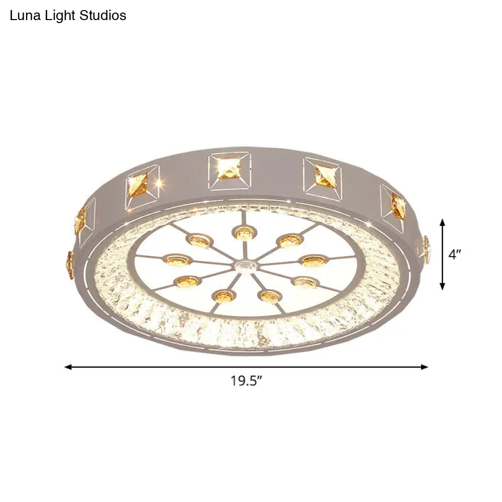 Modern Crystal Led Ceiling Lamp Round Flushmount Design With Orange Chevron Pattern In Chrome