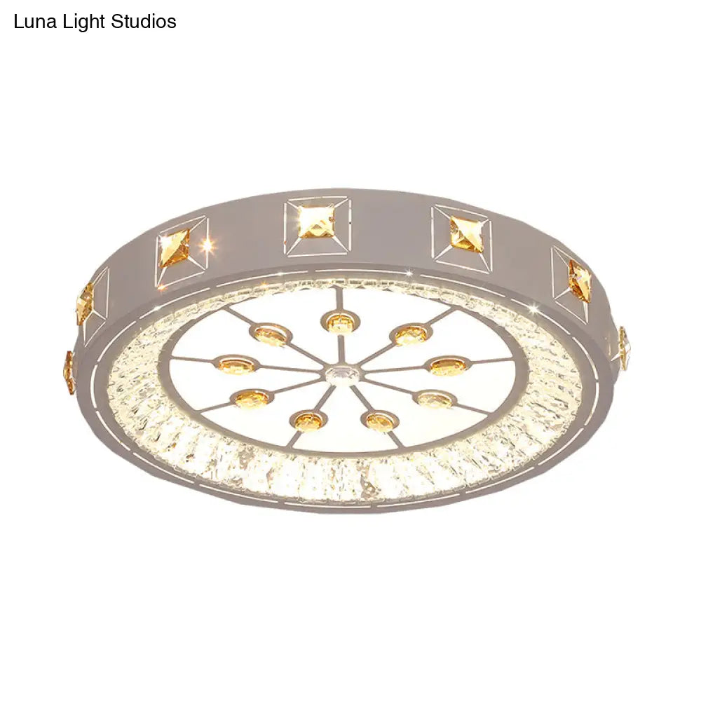 Modern Crystal Led Ceiling Lamp – Round Flushmount Design With Orange Chevron Pattern In Chrome