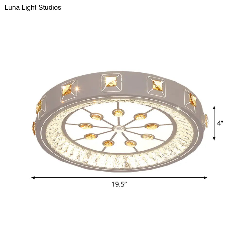 Modern Crystal Led Ceiling Lamp – Round Flushmount Design With Orange Chevron Pattern In Chrome